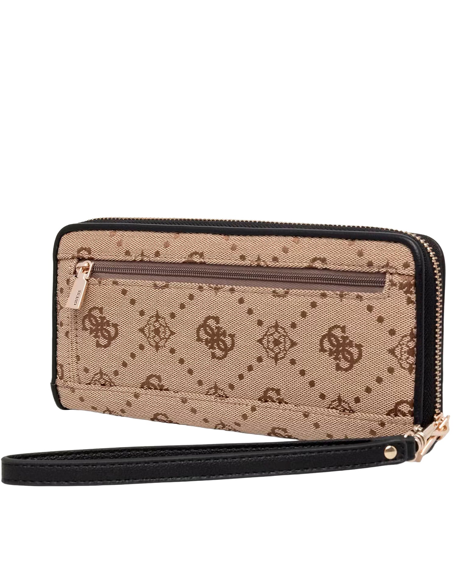 GUESS DOROTHY SLG LARGE ZIP AROUND LATTE LOGO BLAC