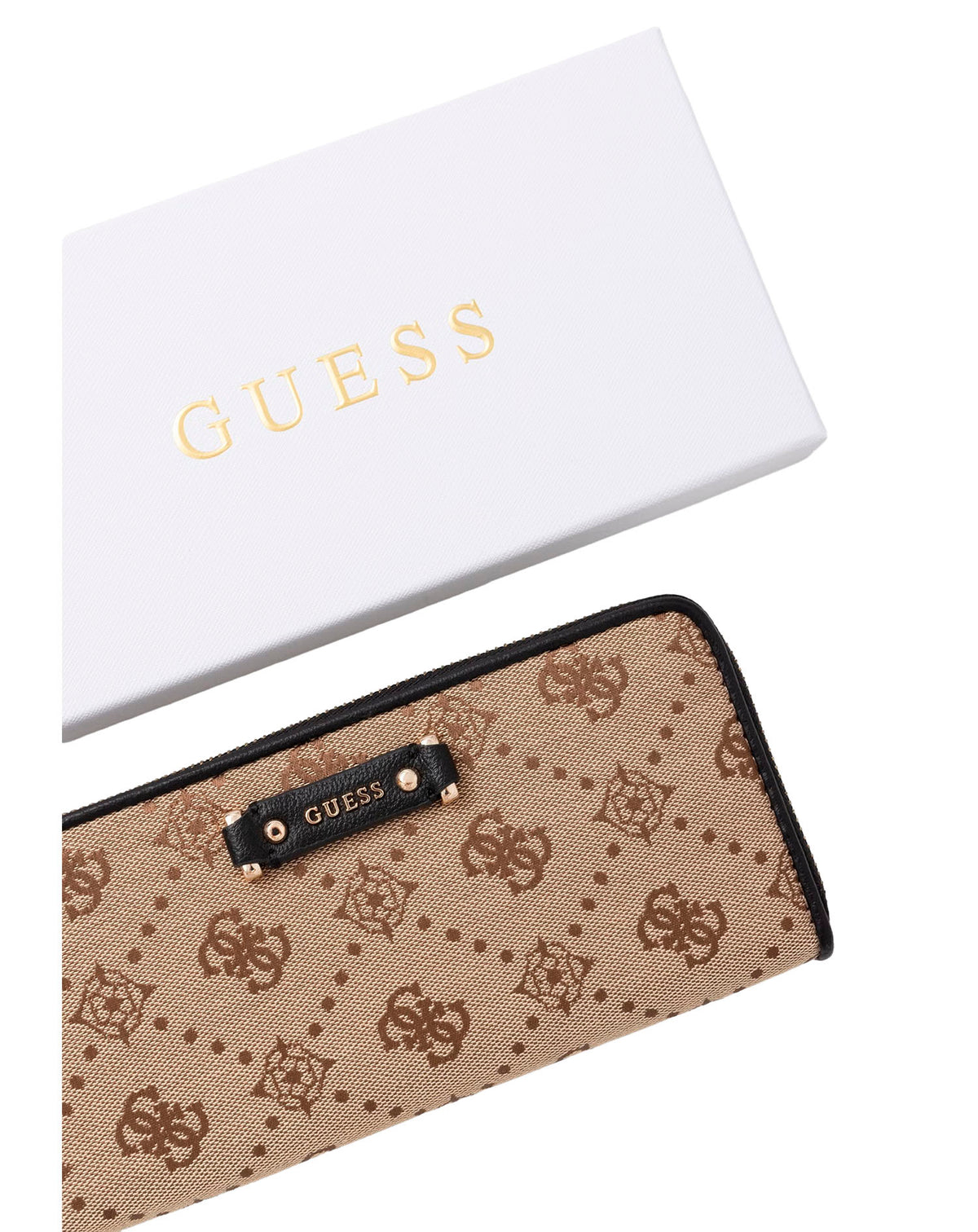 GUESS DOROTHY SLG LARGE ZIP AROUND LATTE LOGO BLAC