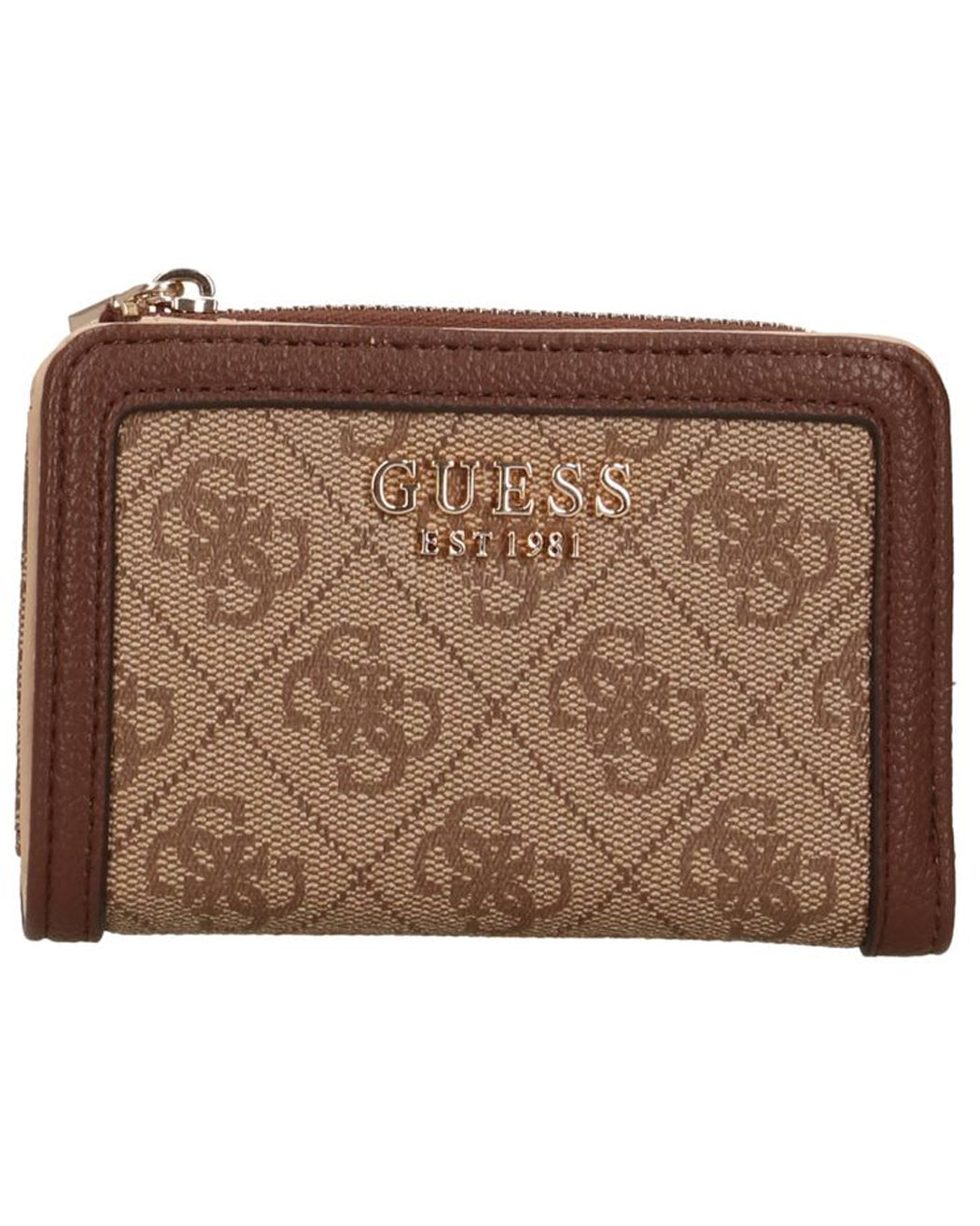 GUESS LINDSEY SLG ZIP ARND CARD CASE LATTE LOGO