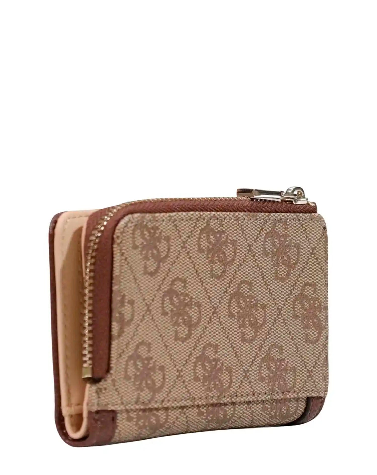 GUESS LINDSEY SLG ZIP ARND CARD CASE LATTE LOGO