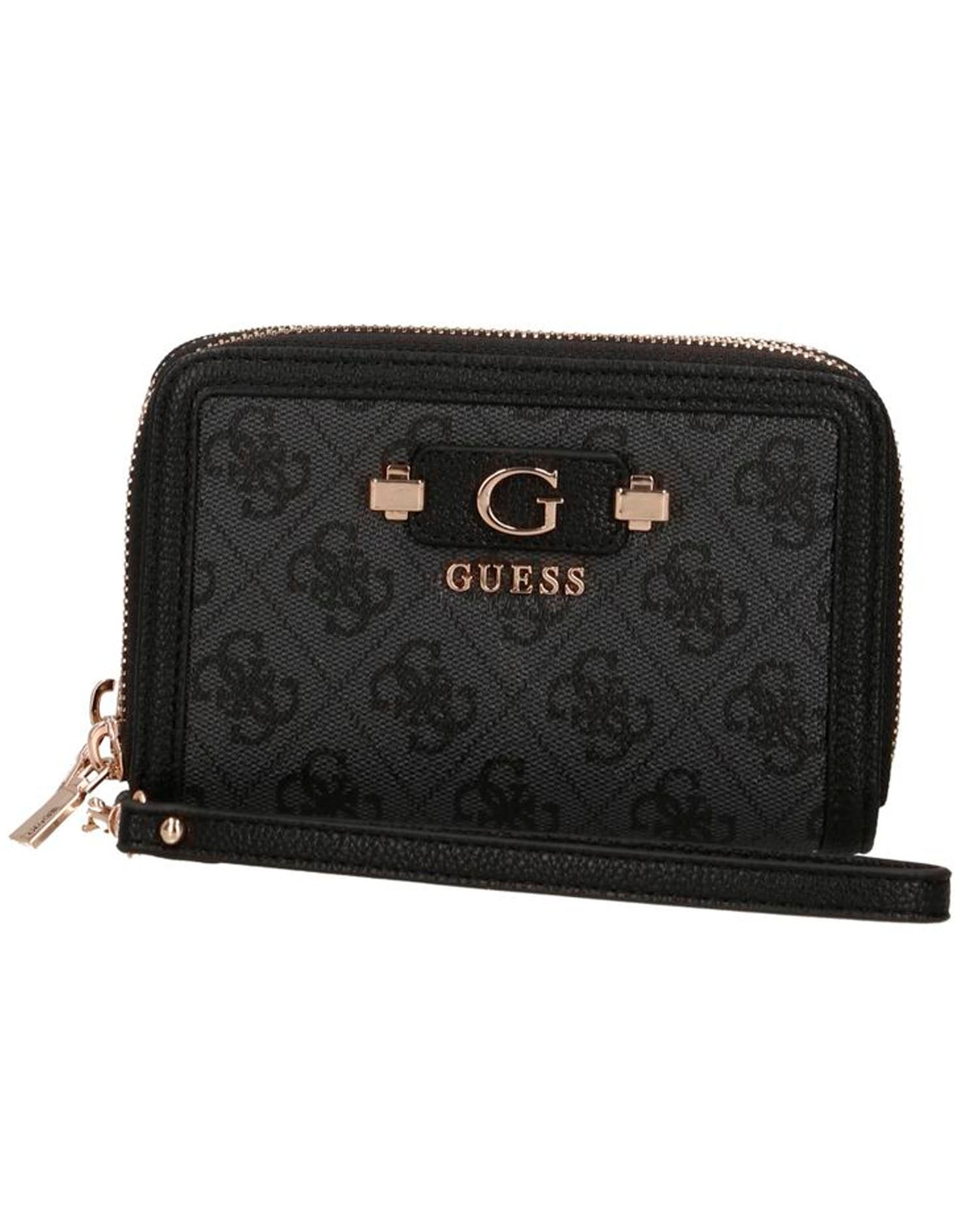 GUESS LINDSEY SLG MED DOUBLE ZIP COAL LOGO