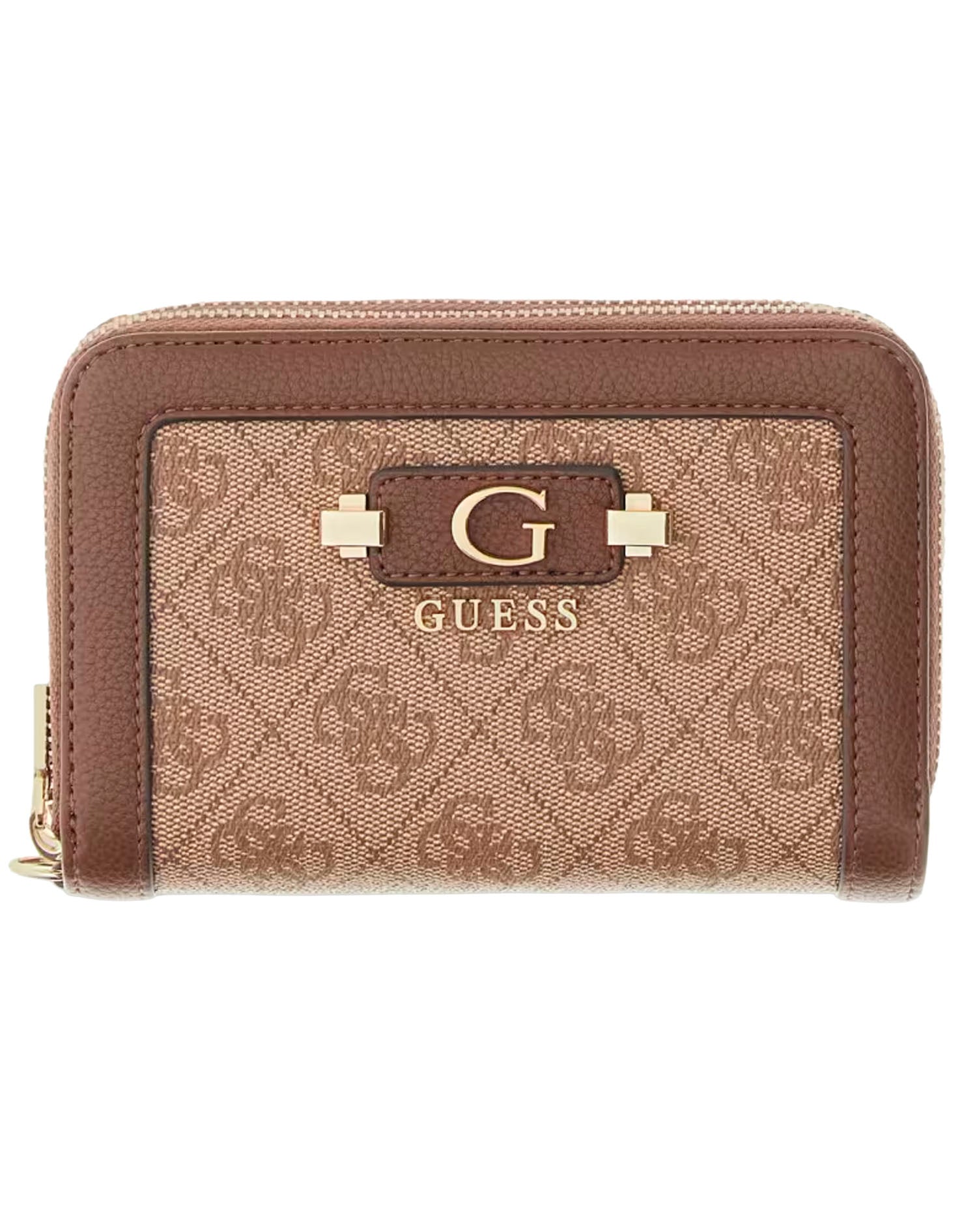 GUESS LINDSEY SLG MED DOUBLE ZIP LATTE LOGO