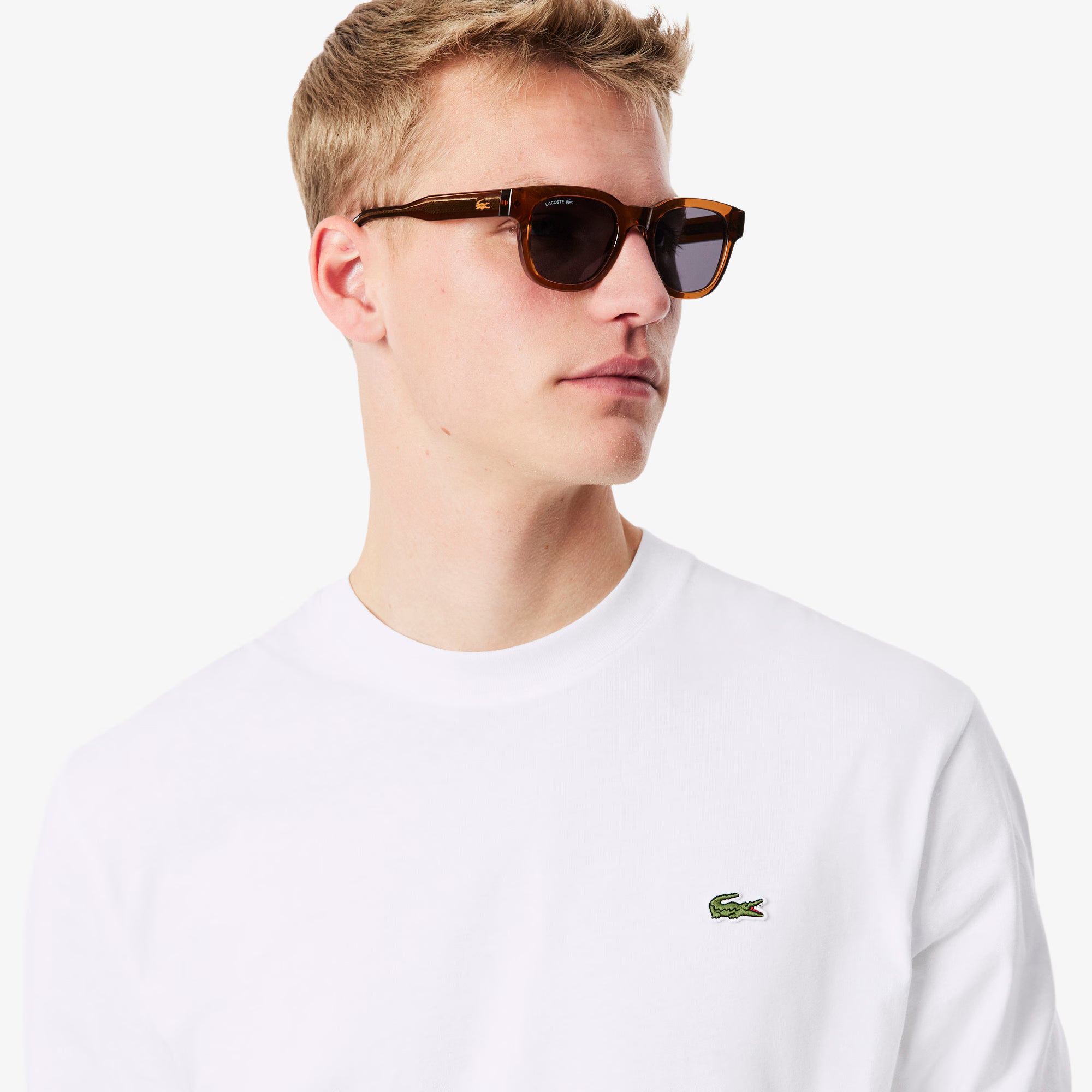LACOSTE AE044 CREWNECK T-SHIRTS MALE AD BLANC