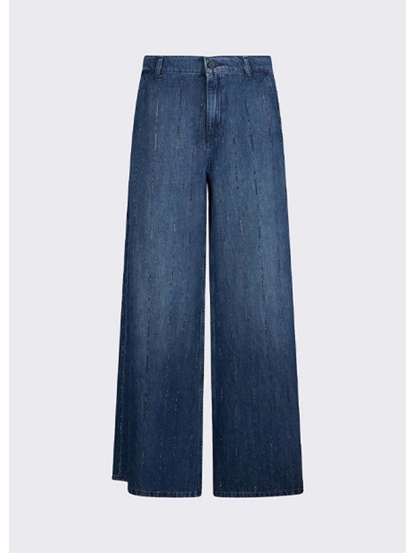 LIU JO PANT.FLARE STRASS REG.W.DEN.BLUE STARRY WAS