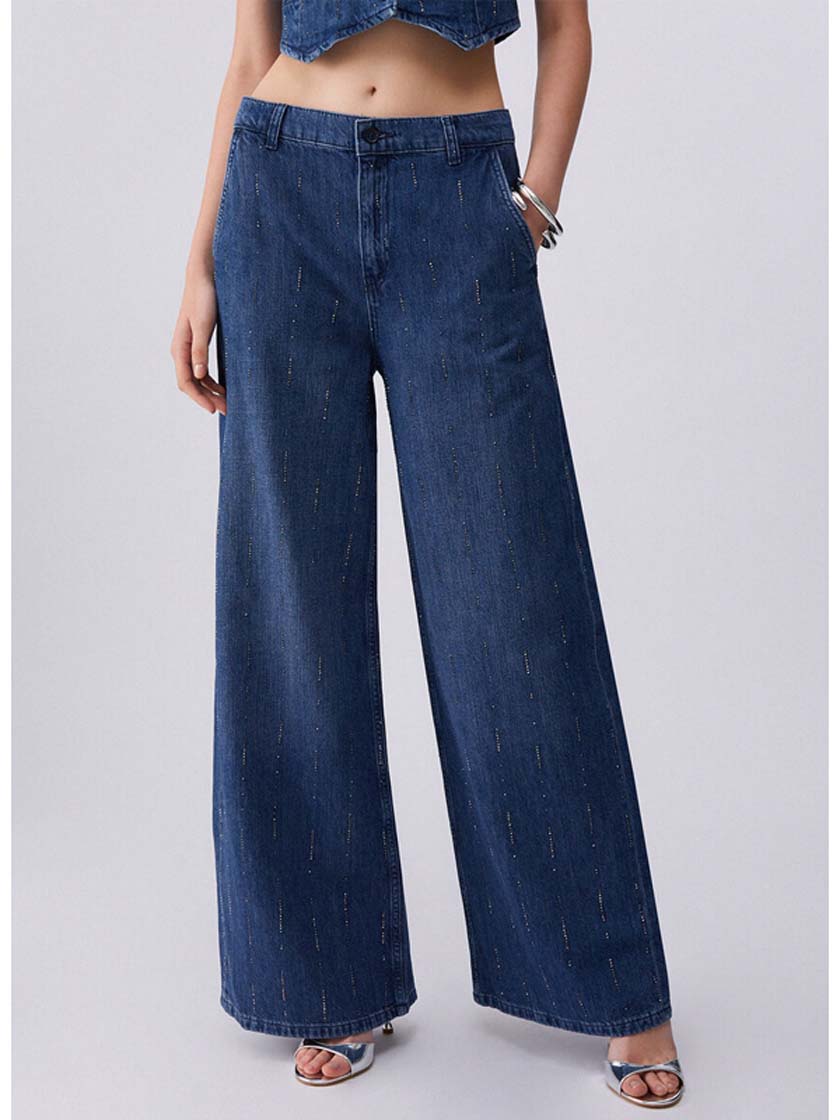 LIU JO PANT.FLARE STRASS REG.W.DEN.BLUE STARRY WAS