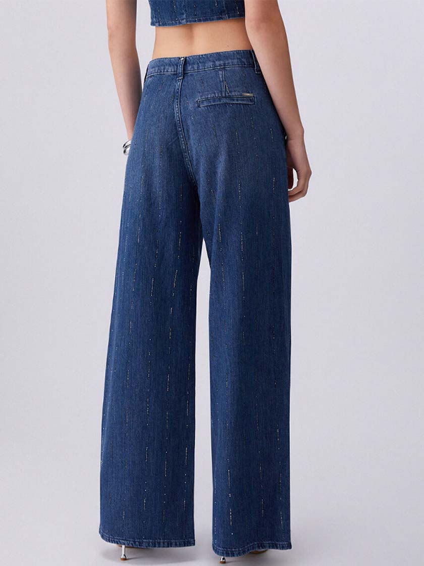 LIU JO PANT.FLARE STRASS REG.W.DEN.BLUE STARRY WAS