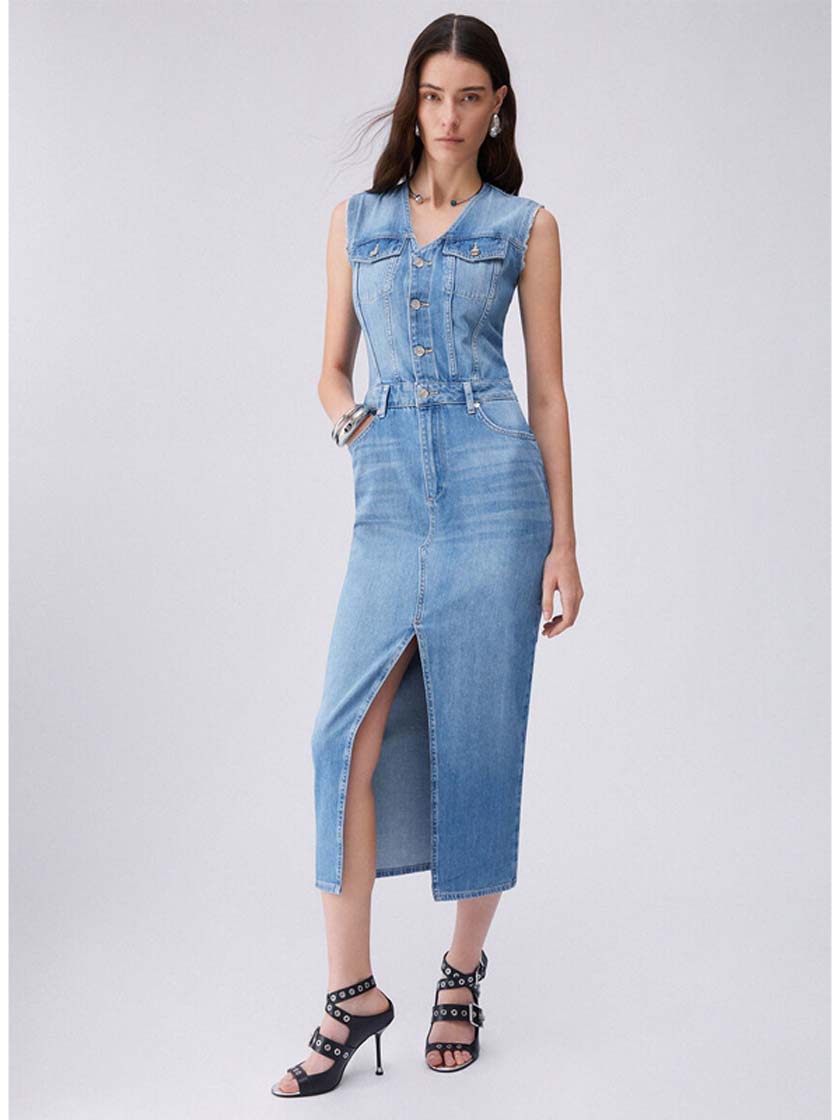 LIU JO ABITO DENIM GILET DENIM BLUE REVERSE WAS
