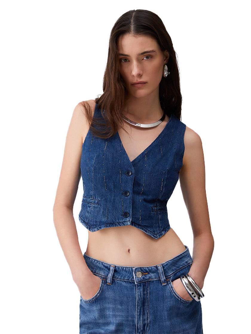 LIU JO GILET STRASS DEN.BLUE STARRY WASH