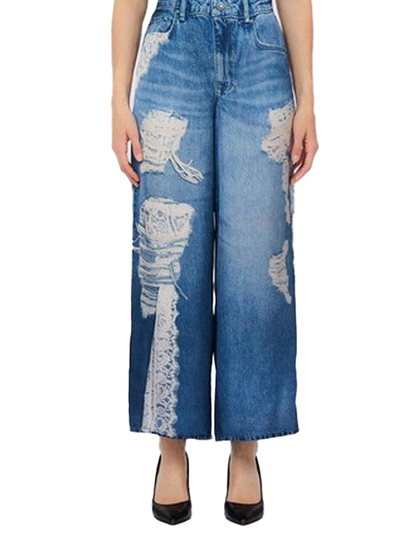 LIU JO PANT. FLARE DIGITAL H. W. DEN. BLUE LACE DI