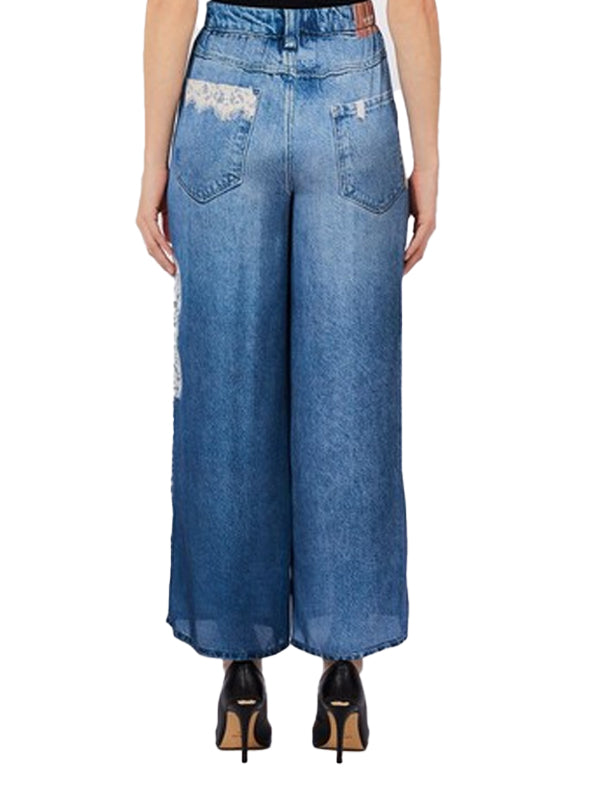 LIU JO PANT. FLARE DIGITAL H. W. DEN. BLUE LACE DI