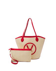 VALENTINO BAGS SHOPPER COVENT NATURAL/ROSSO