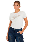 GUESS SS LACE LOGO EASY TEE CREAM WHITE