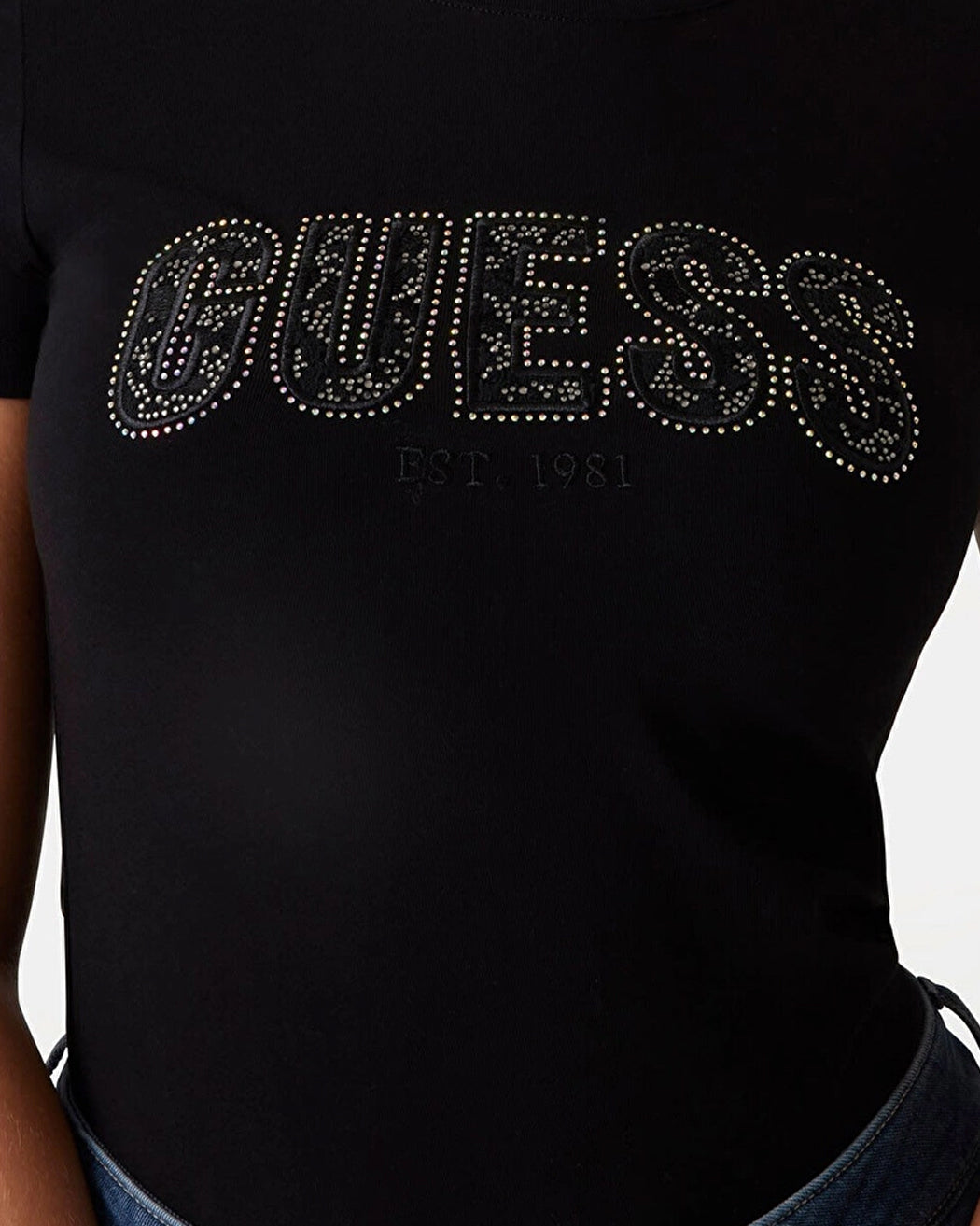 GUESS CN SS LOGO LACE TEE JET BLACK A996