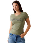 GUESS SS LOGO HOT FIX TEE LICHEN LEAF GREEN
