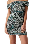 GUESS OFF SHOULDER VERDIANA DRESS AQUARELLE LEOPAR