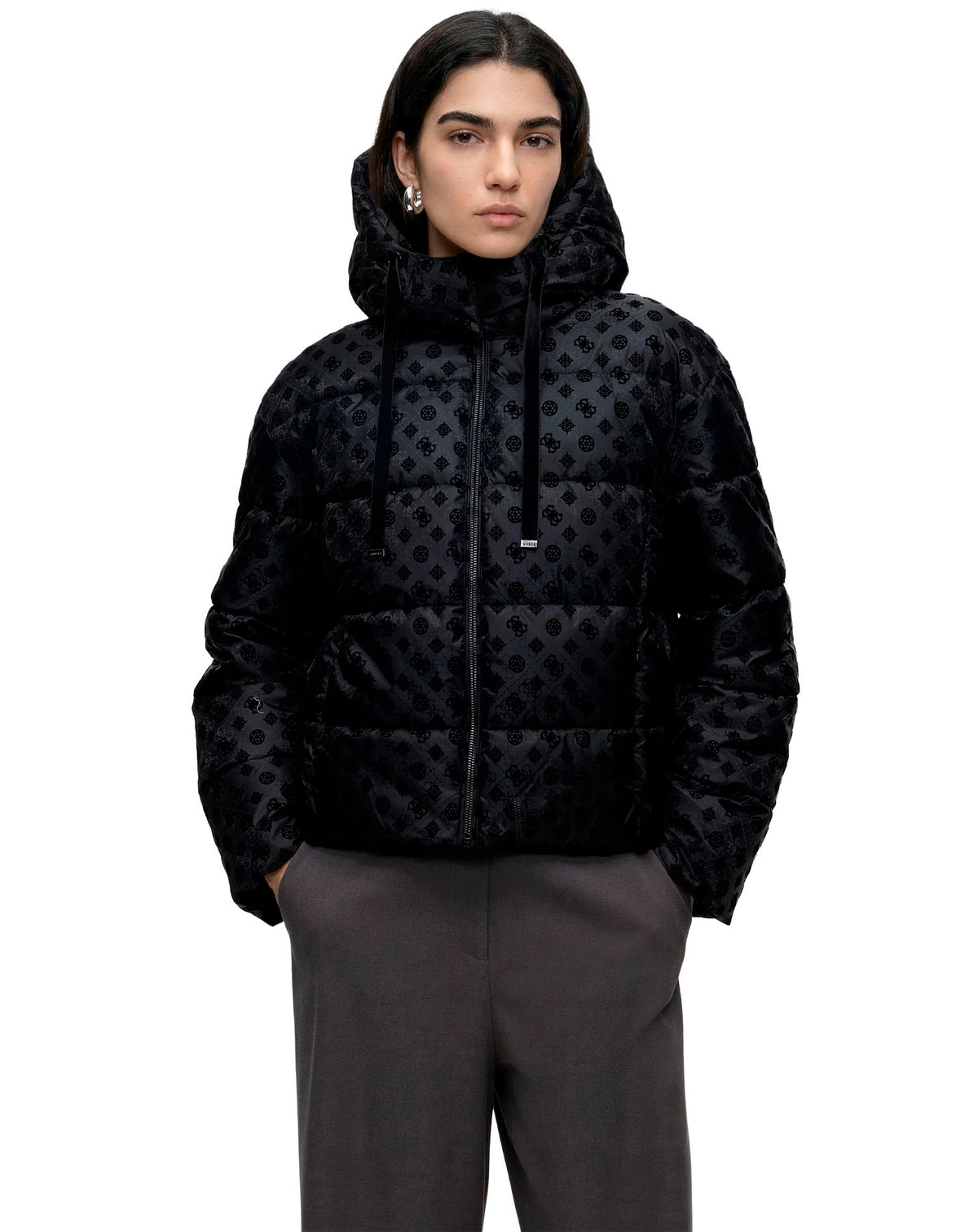 GUESS NEW DAISY CROP LOGO PUFFER