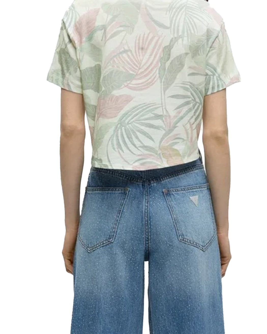 GUESS SS CN GUESS SCRIPT CROP TEE CHOCO JUNGLE PRINT S