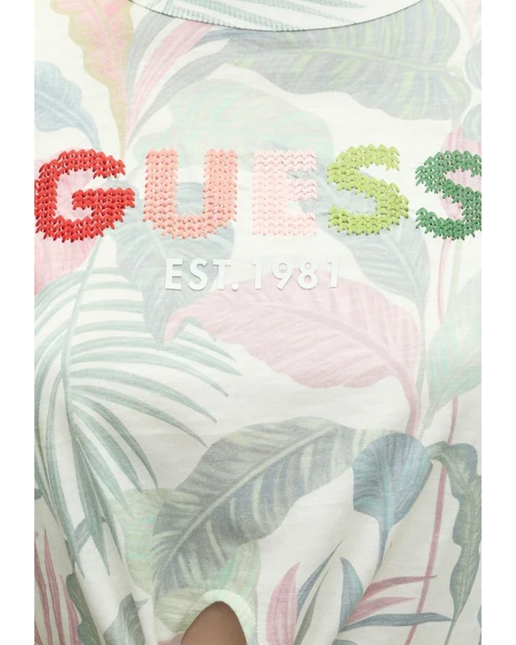 GUESS SS CN GUESS SCRIPT CROP TEE CHOCO JUNGLE PRINT S