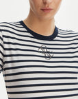 GUESS SS CN STRIPED MINI 4G LOGO TEE CREAM WHITE AND SHAD