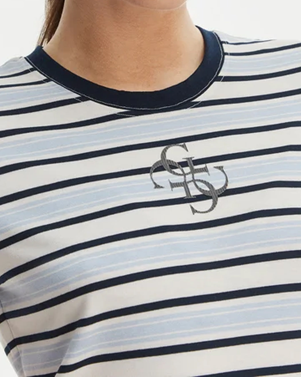 GUESS SS CN STRIPED MINI 4G LOGO TEE CREAM WHITE AND SHAD