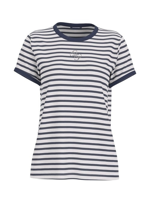 GUESS SS CN STRIPED MINI 4G LOGO TEE CREAM WHITE AND SHAD