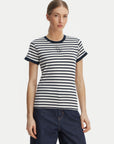 GUESS SS CN STRIPED MINI 4G LOGO TEE CREAM WHITE AND SHAD