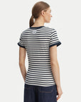 GUESS SS CN STRIPED MINI 4G LOGO TEE CREAM WHITE AND SHAD