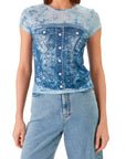 GUESS SS FLOWER DENIM R5 SUB TEE AERIAL BLUE MULTI