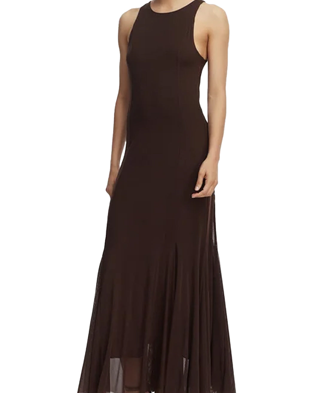 GUESS SL SERAFINA MESH LONG DRESS REGAL BROWN