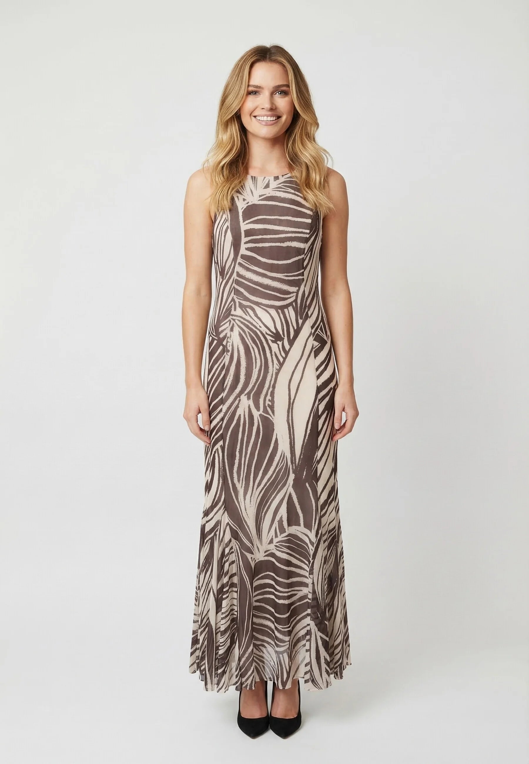 GUESS SL SERAFINA MESH LONG DRESS WILD ESCAPE PRINT