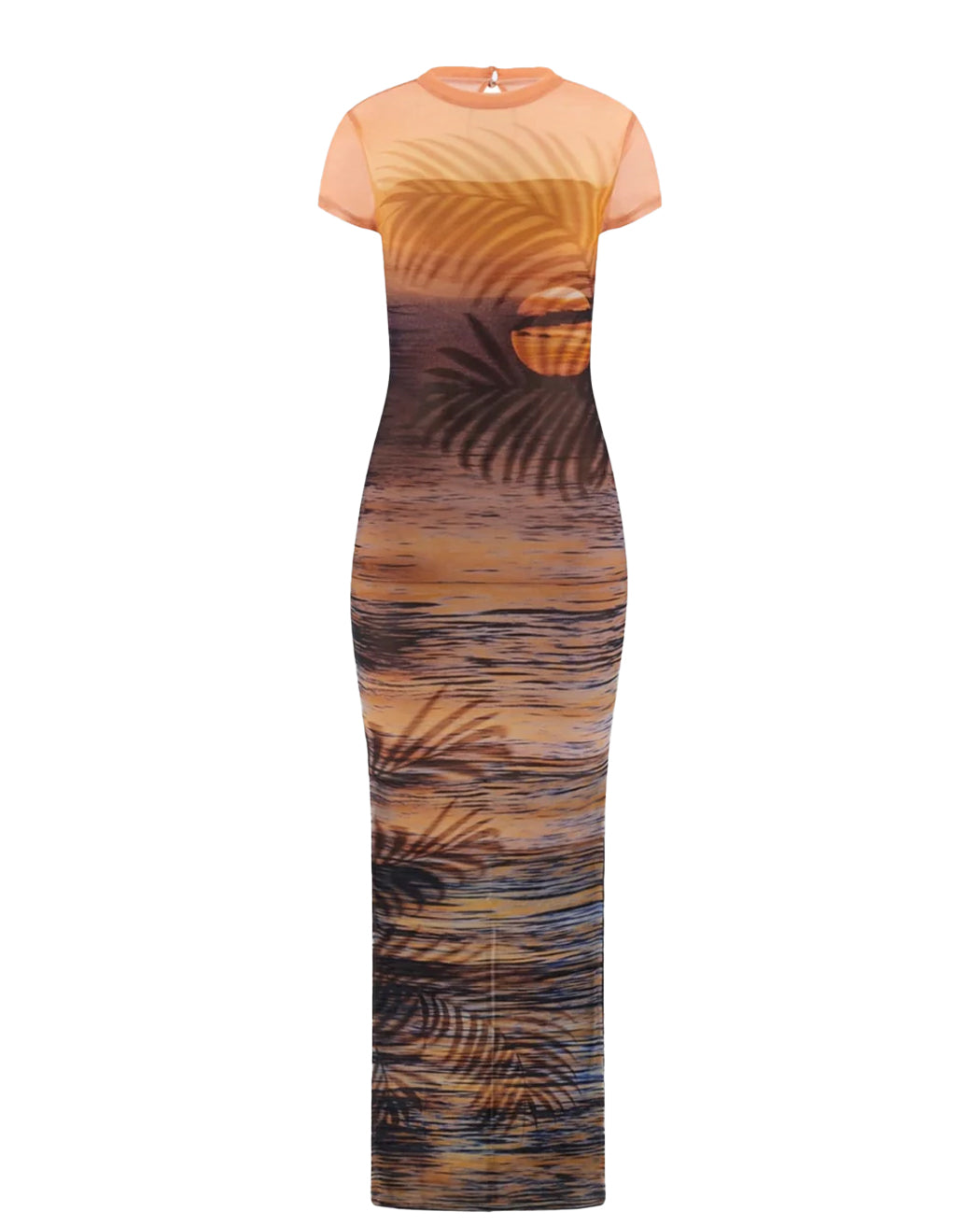 GUESS SS BEACH SUNSET MESH DRESS PEACH CORAL MULTI