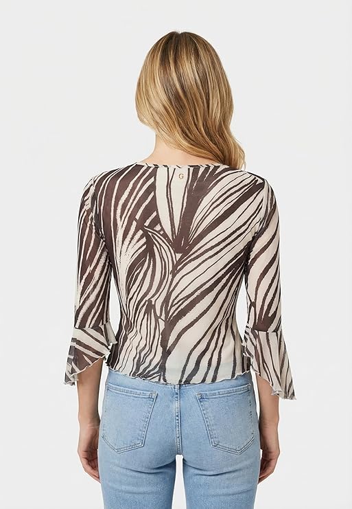 GUESS 3_4 SL SERAFINA MESH TOP WILD ESCAPE PRINT