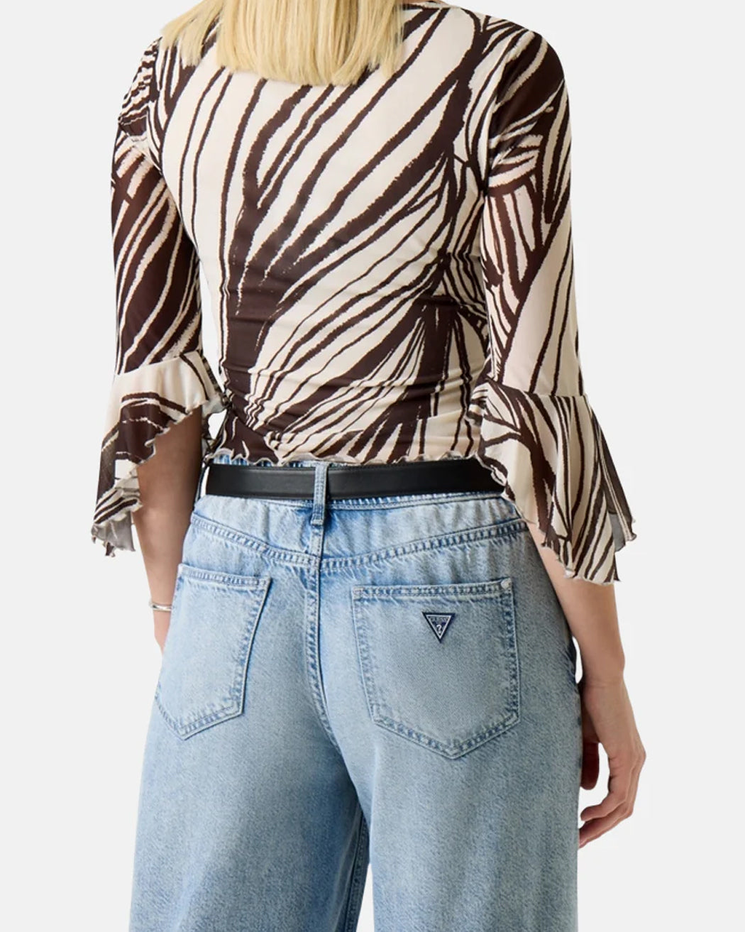 GUESS 3_4 SL SERAFINA MESH TOP WILD ESCAPE PRINT