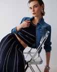 LIU JO MAGLIA CHIUSA S M NIGHT BLUE BCO LANA