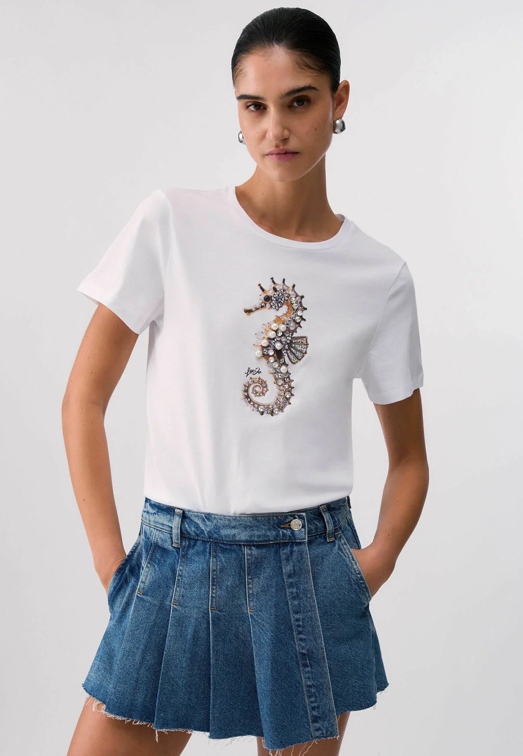 LIU JO ECS T SHIRT MODA M C BCO MILKSHAKE LJ