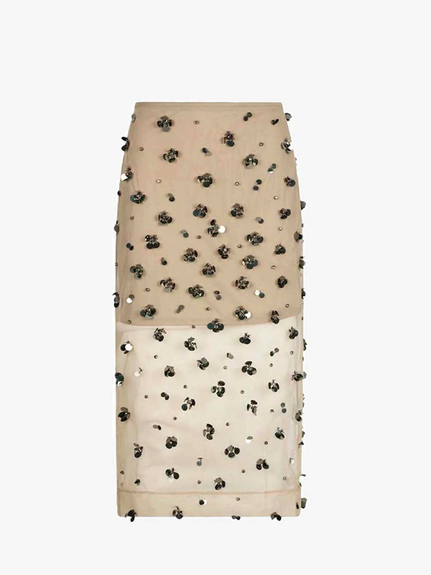 LIUJO GONNA JERSEY LONGUETTE DK.OLIVE EMBROIDERIE