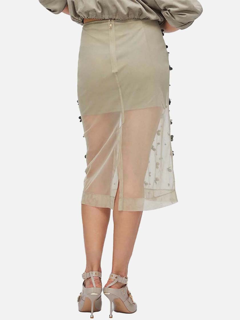 LIUJO GONNA JERSEY LONGUETTE DK.OLIVE EMBROIDERIE