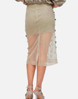 LIUJO GONNA JERSEY LONGUETTE DK.OLIVE EMBROIDERIE