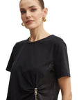 LIU JO T-SHIRT M/C COMB.SATIN BROOCH NEGRO