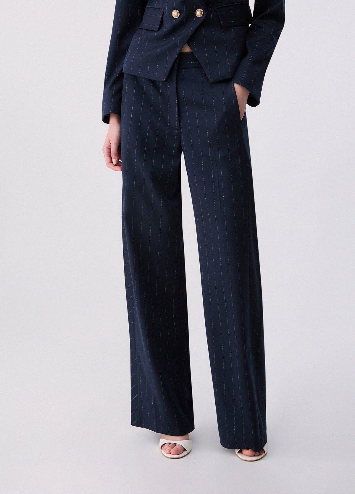 LIU JO PANTS BLU LUREX PIN STRIPE