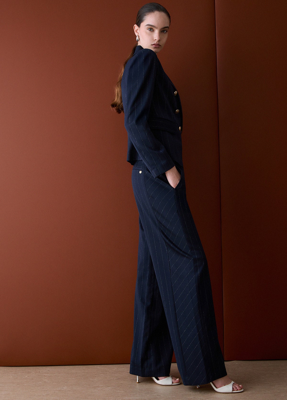 LIU JO PANTS BLU LUREX PIN STRIPE