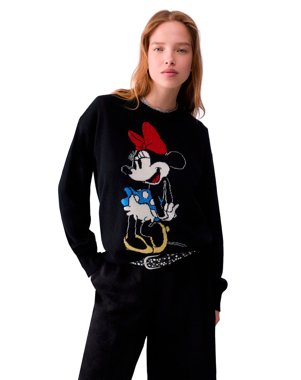 LIU JO SWEATER NERO MISS MOUSE COL