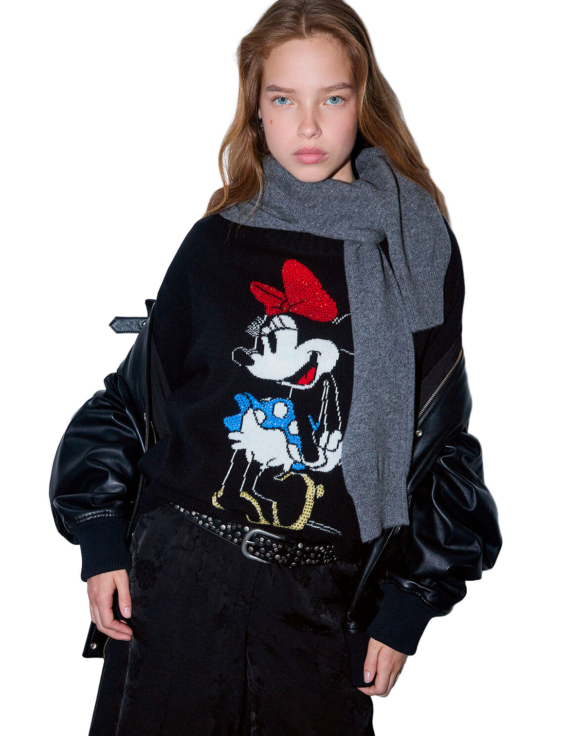 LIU JO SWEATER NERO MISS MOUSE COL