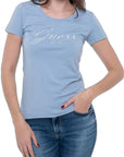 GUESS CN SS EMBRO SCRIPT LOGO TEE NIMBUS BLUE