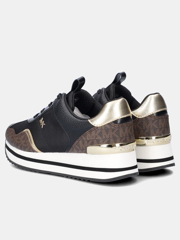 MICHAEL KORS RAINA TRAINER TECH CAMVAS BLK/BROWN