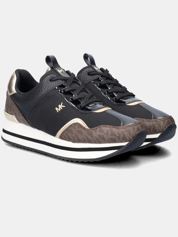 MICHAEL KORS RAINA TRAINER TECH CAMVAS BLK BROWN