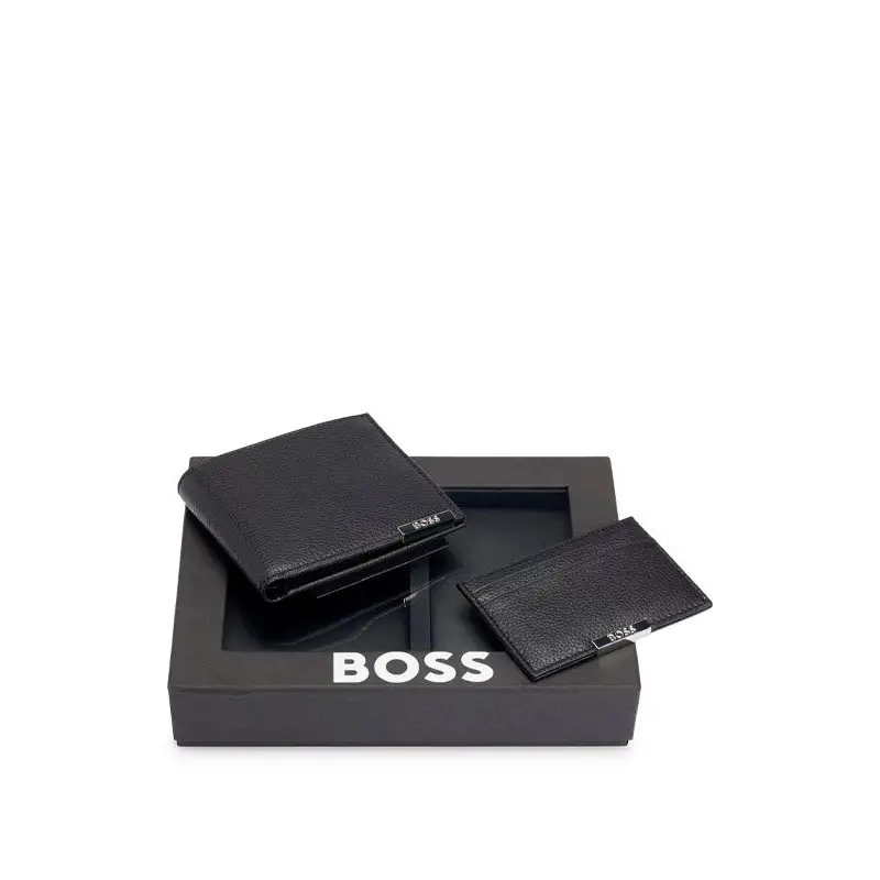 BOSS SET DE PIEL CARTERA Y TARJETERO NEGRO - TALLA ÚNICA