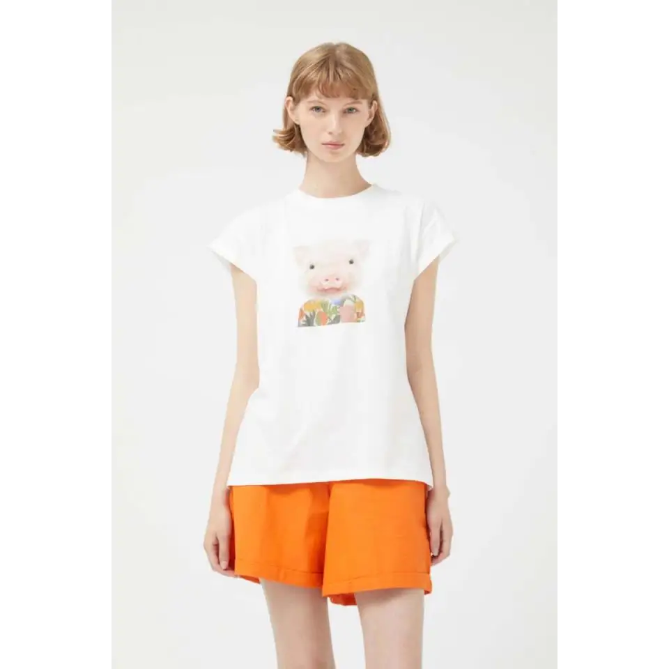 COMPAÑÍA FANTASTICA CAMISETA PRINT CERDO BLANCA