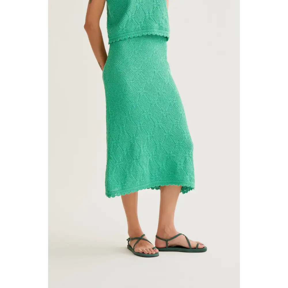 COMPANIA FANTASTICA FALDA MIDI CON BORDADO ENCADENADO VERDE