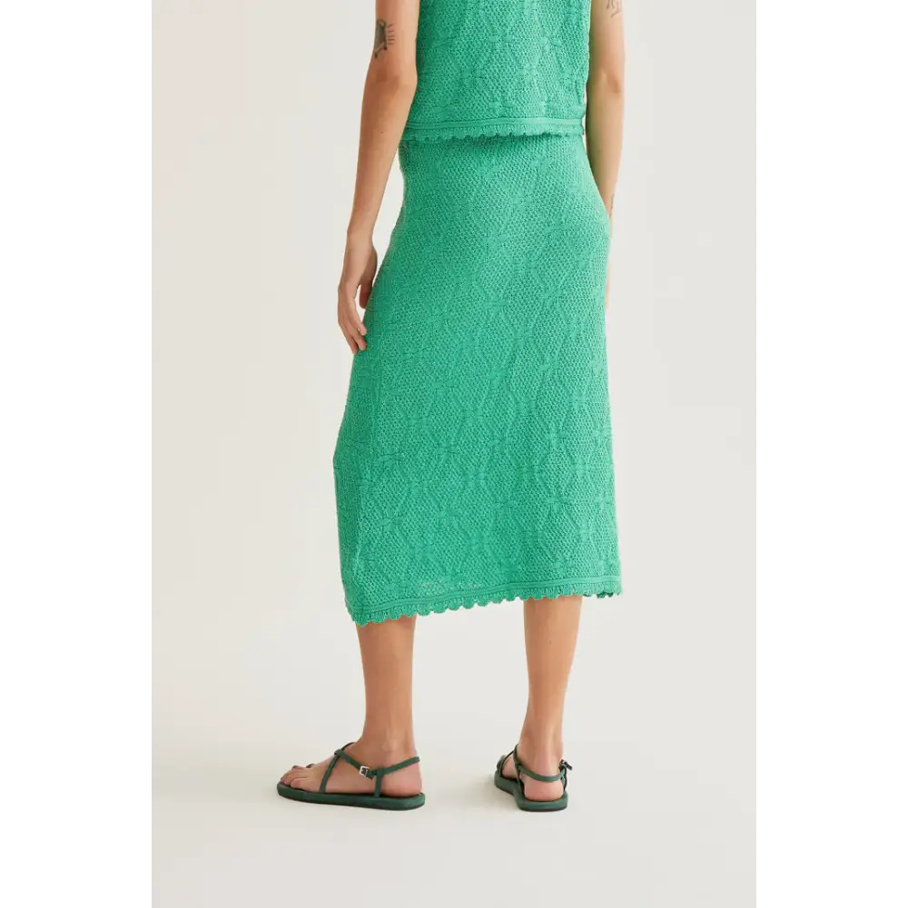 COMPANIA FANTASTICA FALDA MIDI CON BORDADO ENCADENADO VERDE